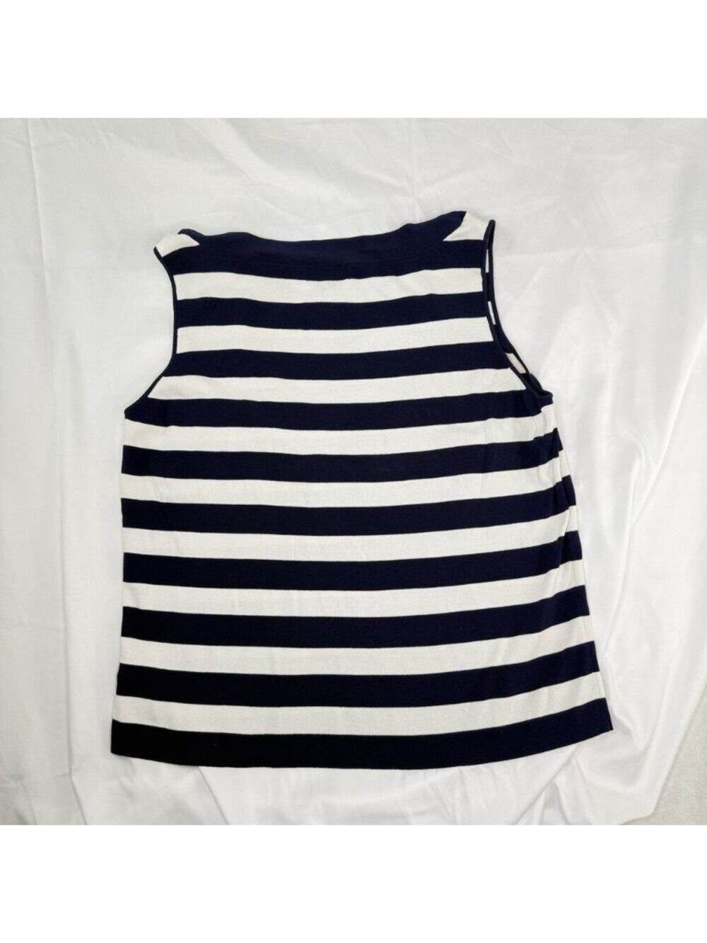 Navy White Striped Fitted Sleeveless Top Stretch Nautical Beach Sz XL - Picture 3 of 5